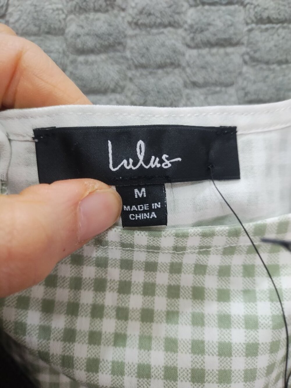 NWT Lulus Happy Chance Sage Green Gingham Square Neck Mini Dress-Sz M - Picture 6 of 13